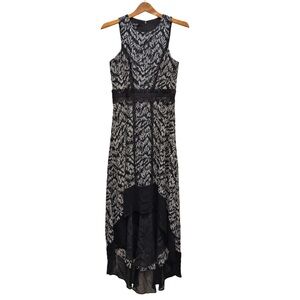 IVY + BLU Printed and Laced High Low Sleeveless Dress Black White Blue